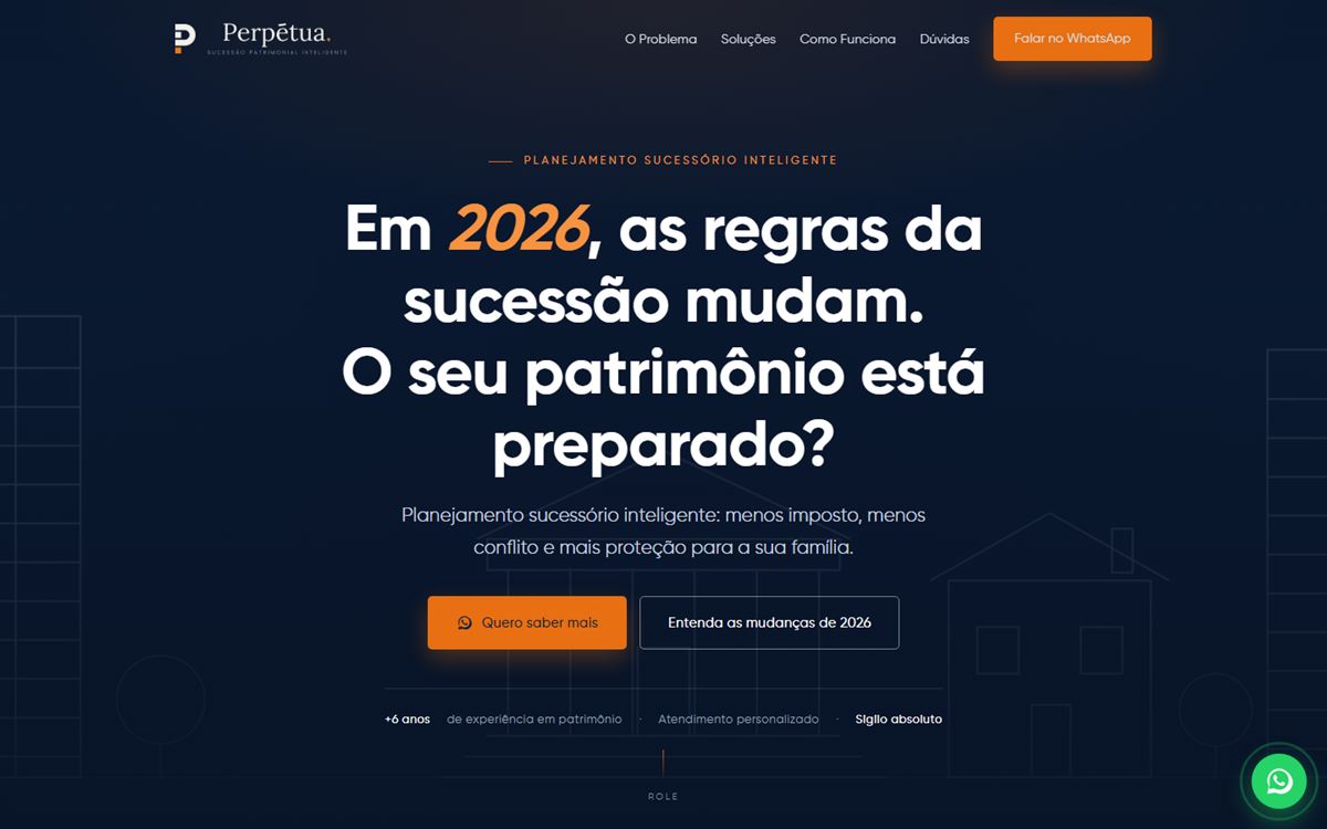 Site da Perpetua Legacy sobre planejamento sucessório